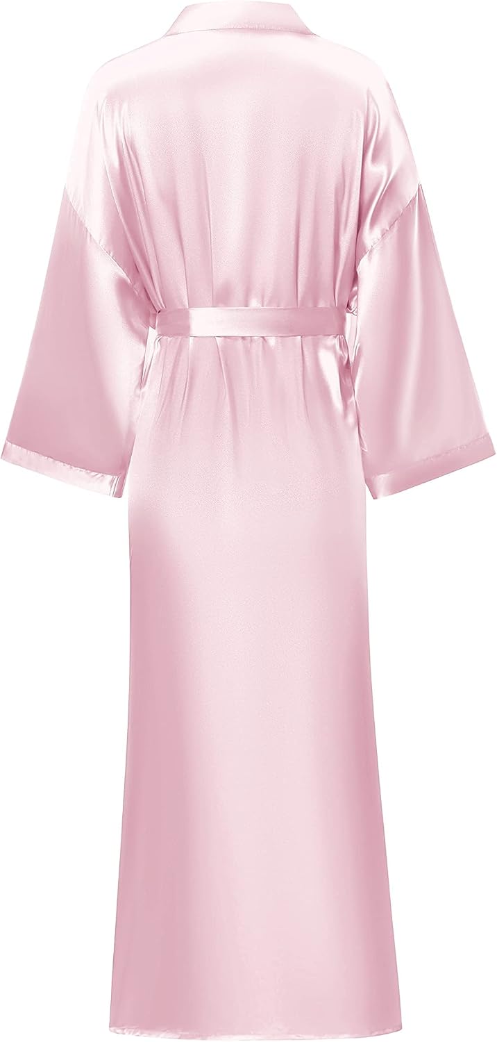 Women's Long Silk Robes Lightweight Long Satin Robes Full Length Sleepwear Dressing Gown