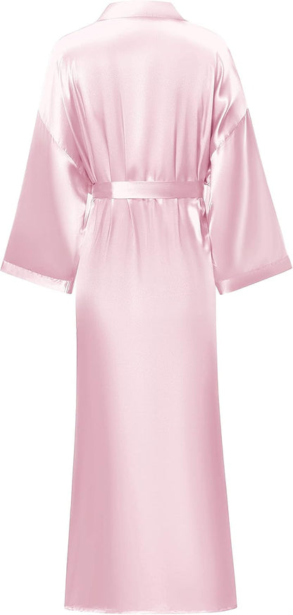 Women's Long Silk Robes Lightweight Long Satin Robes Full Length Sleepwear Dressing Gown