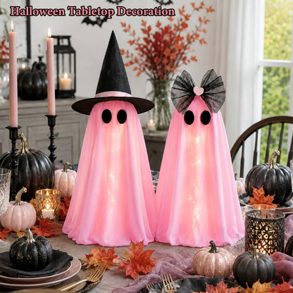 Halloween Ghost Decorations, 2 Pcs Pink Light Up Ghost Decor with Remote