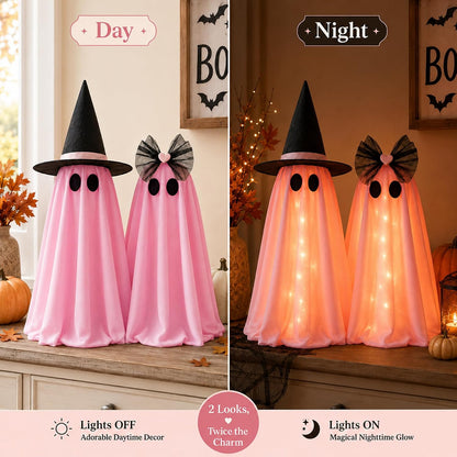 Halloween Ghost Decorations, 2 Pcs Pink Light Up Ghost Decor with Remote