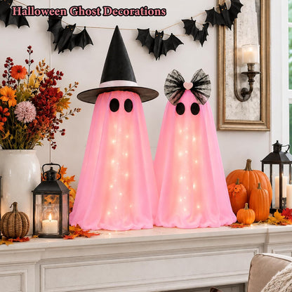 Halloween Ghost Decorations, 2 Pcs Pink Light Up Ghost Decor with Remote