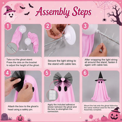 Halloween Ghost Decorations, 2 Pcs Pink Light Up Ghost Decor with Remote
