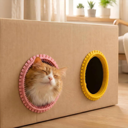 Cat Self Groomer Arch for Cardboard Boxes (Pink+Yellow | Start Kit)