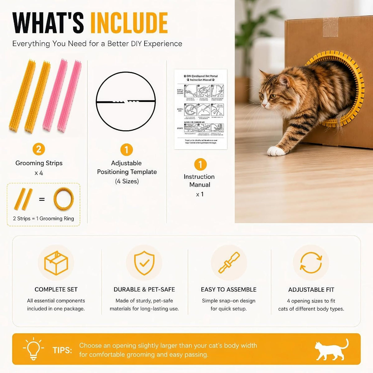 Cat Self Groomer Arch for Cardboard Boxes (Pink+Yellow | Start Kit)
