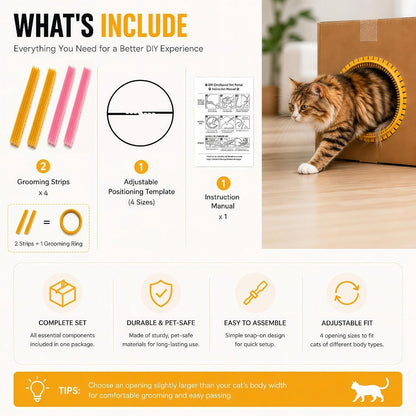 Cat Self Groomer Arch for Cardboard Boxes (Pink+Yellow | Start Kit)