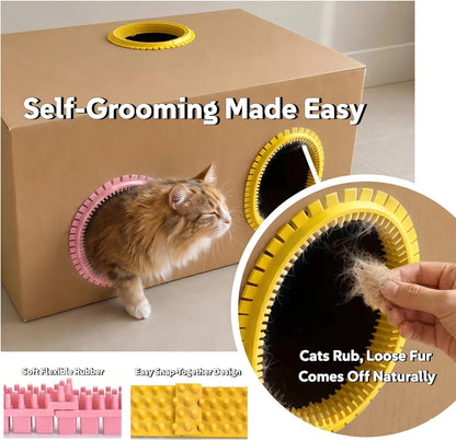 Cat Self Groomer Arch for Cardboard Boxes (Pink+Yellow | Start Kit)