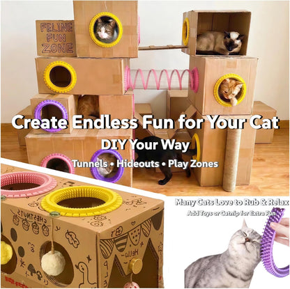 Cat Self Groomer Arch for Cardboard Boxes (Pink+Yellow | Start Kit)