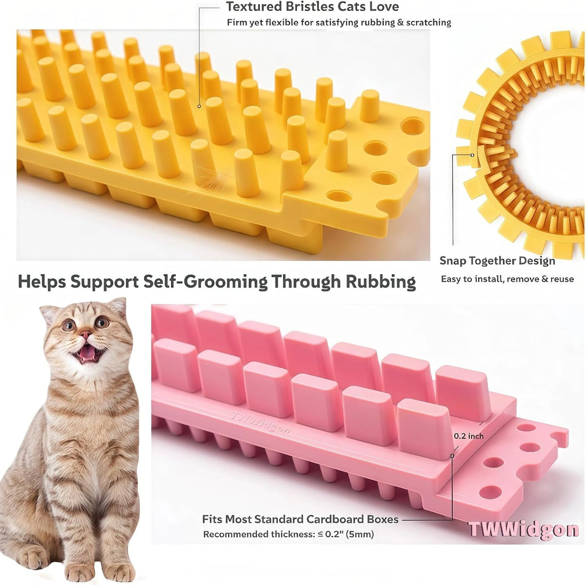 Cat Self Groomer Arch for Cardboard Boxes (Pink+Yellow | Start Kit)
