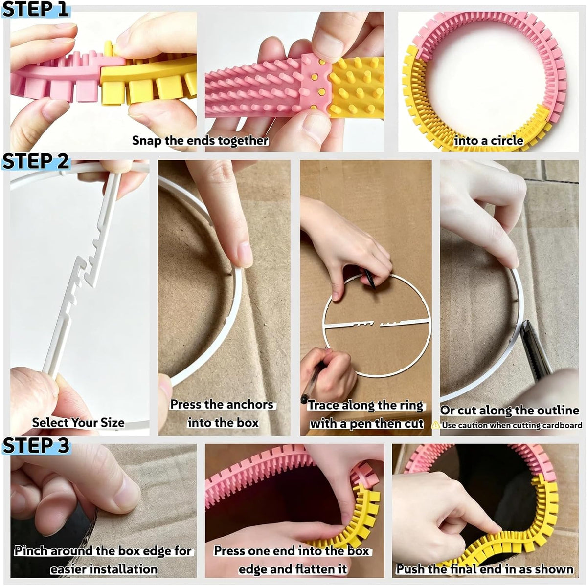 Cat Self Groomer Arch for Cardboard Boxes (Pink+Yellow | Start Kit)