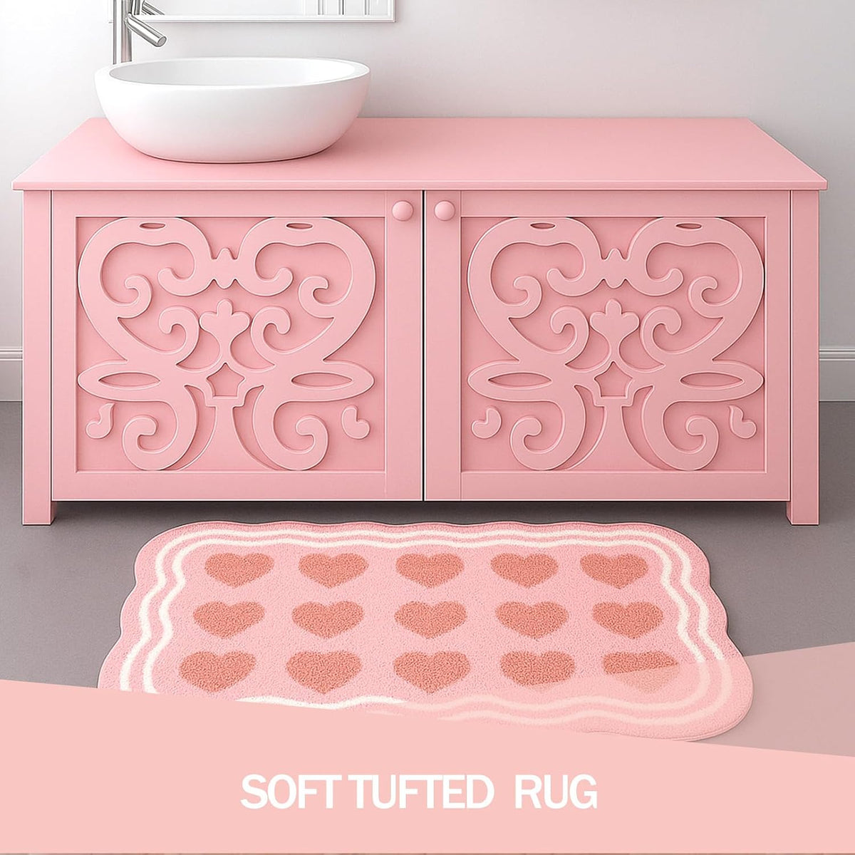 Pink Hearts Tufted Bathroom Rug & Bath Mat, 19.7"x31.5"