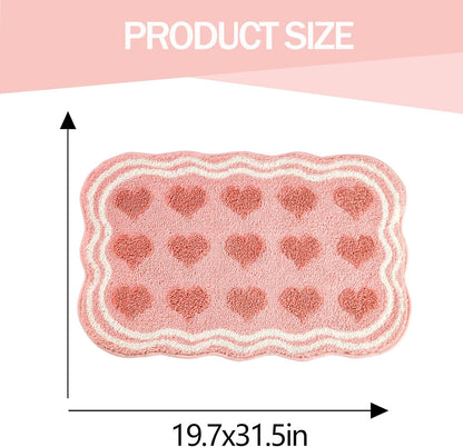 Pink Hearts Tufted Bathroom Rug & Bath Mat, 19.7"x31.5"