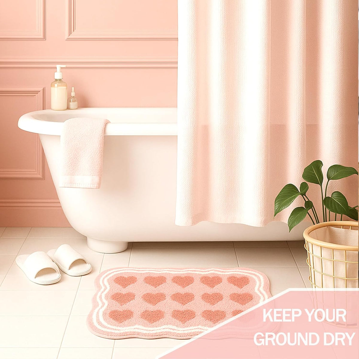 Pink Hearts Tufted Bathroom Rug & Bath Mat, 19.7"x31.5"