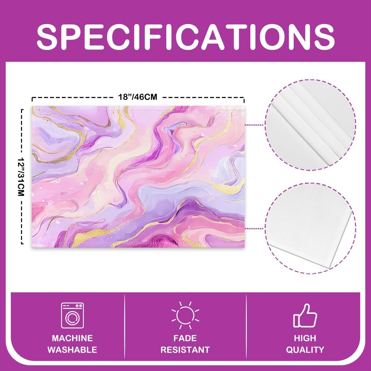 Pink Marble Placemats Set of 4 for Kids Abstract Aesthetic Art Place Mats 12x18 inch Modern Marbling Texture Table Mats Gradient Luxury Meal Mats for Dining Table