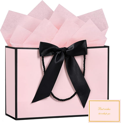 Pink Gift Bags with Handles, 13" Medium Gift Bags with Tissue Paper