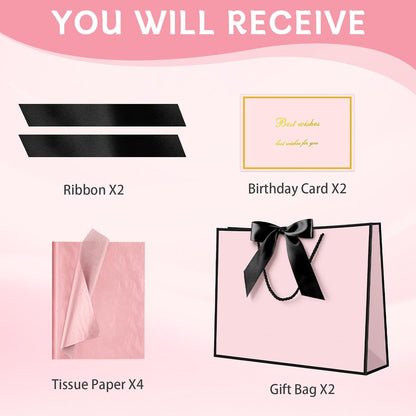 Pink Gift Bags with Handles, 13" Medium Gift Bags with Tissue Paper