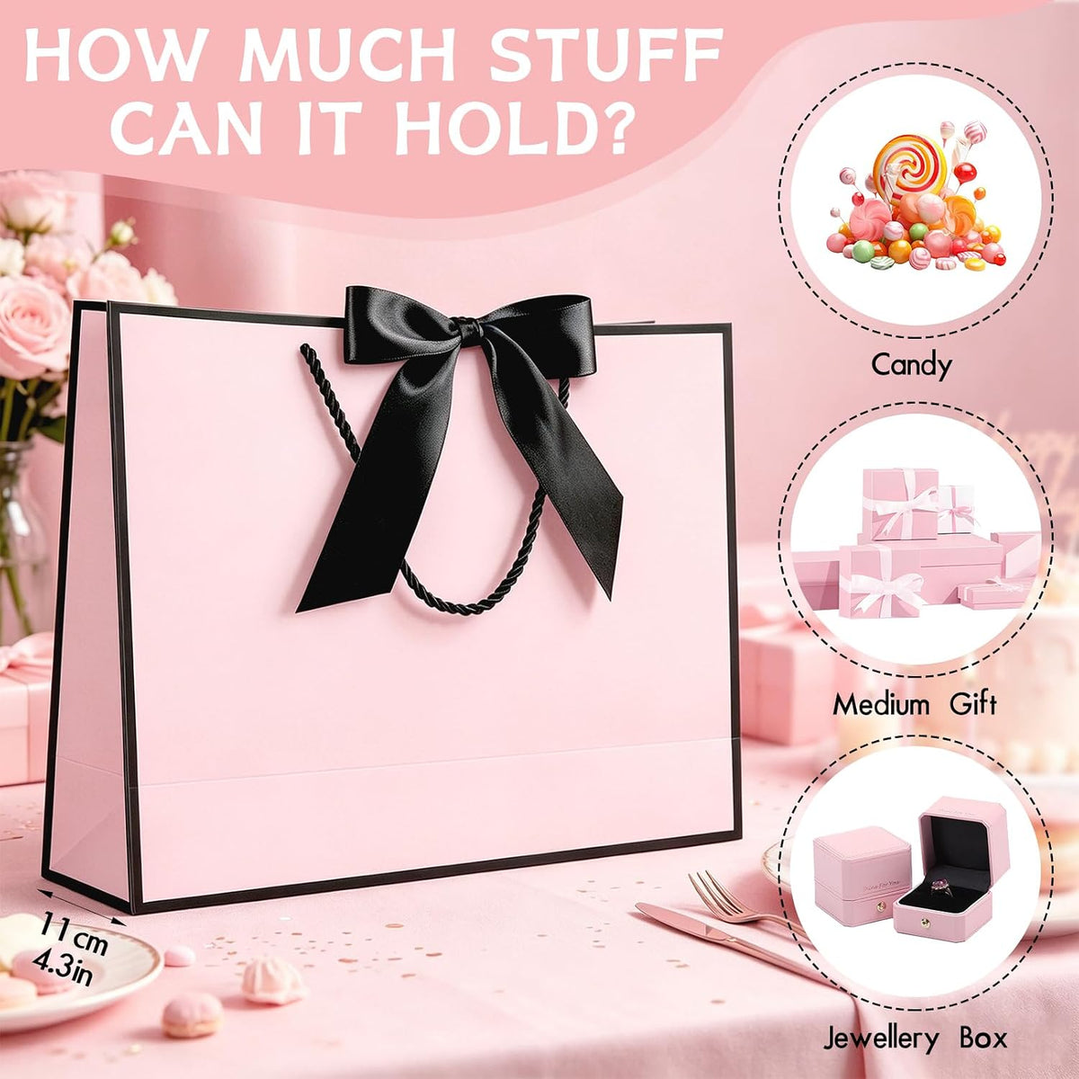 Pink Gift Bags with Handles, 13" Medium Gift Bags with Tissue Paper
