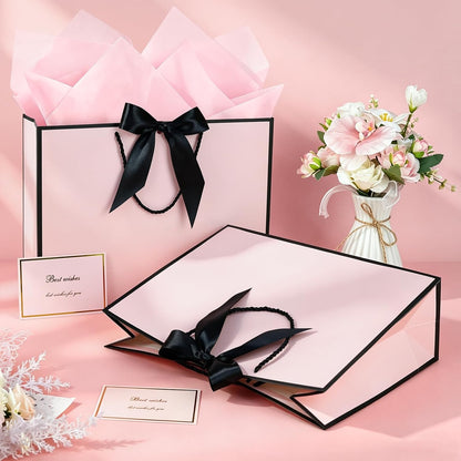Pink Gift Bags with Handles, 13" Medium Gift Bags with Tissue Paper