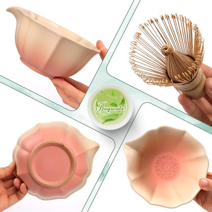 Joyscale Matcha Whisk Set, Matcha Set Whisk And Bowl, 8 Pcs Matcha Kit Set(Lotus Design), 11 OZ, Japanese Matcha Tea Set, Matcha Making Kit Gifts for Tea Lovers(Orange Pink)