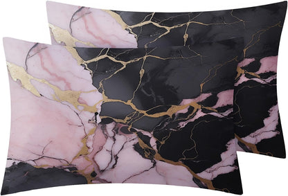 Pink Black Gold Sheets Full Size for Bedroom Decor, Marble Bed Sheets, Soft Breathable Winkle Free Microfiber & Deep Pocket Patterned Bedding Sheets & Pillowcases 4 Piece
