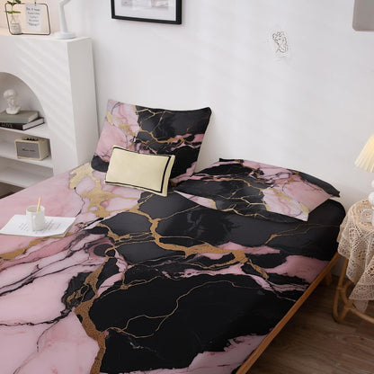 Pink Black Gold Sheets Full Size for Bedroom Decor, Marble Bed Sheets, Soft Breathable Winkle Free Microfiber & Deep Pocket Patterned Bedding Sheets & Pillowcases 4 Piece