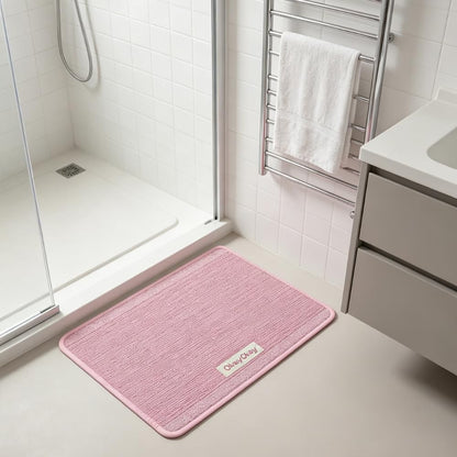 Modern Minimalist Stripe Home Carpet,Super Absorbent Bath Mat 24"x36" Quick Dry Bathroom Rug Non-Slip Low Profile Floor Door Mat for Shower Tub Sink and Entryway (Soft Memory Pink)