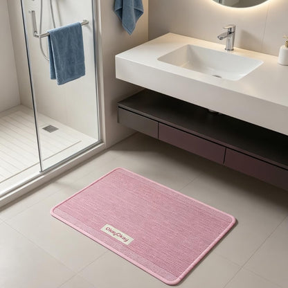 Modern Minimalist Stripe Home Carpet,Super Absorbent Bath Mat 24"x36" Quick Dry Bathroom Rug Non-Slip Low Profile Floor Door Mat for Shower Tub Sink and Entryway (Soft Memory Pink)