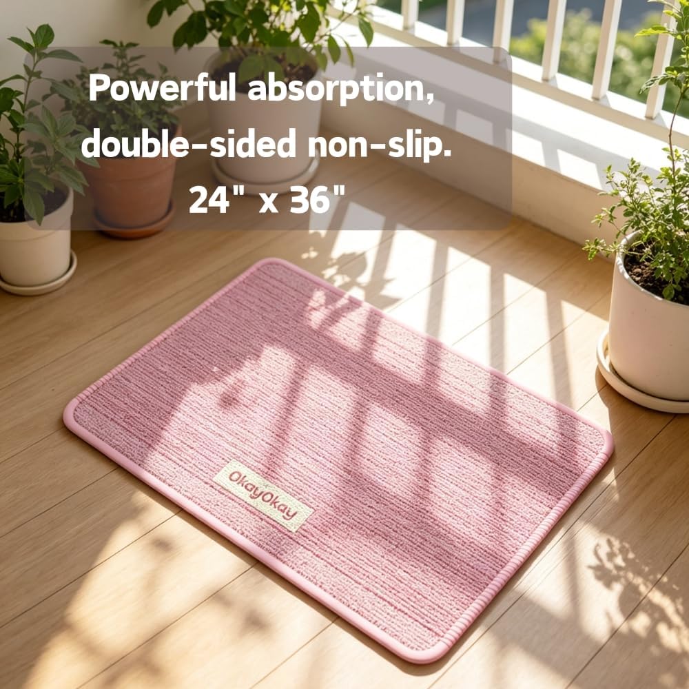 Modern Minimalist Stripe Home Carpet,Super Absorbent Bath Mat 24"x36" Quick Dry Bathroom Rug Non-Slip Low Profile Floor Door Mat for Shower Tub Sink and Entryway (Soft Memory Pink)