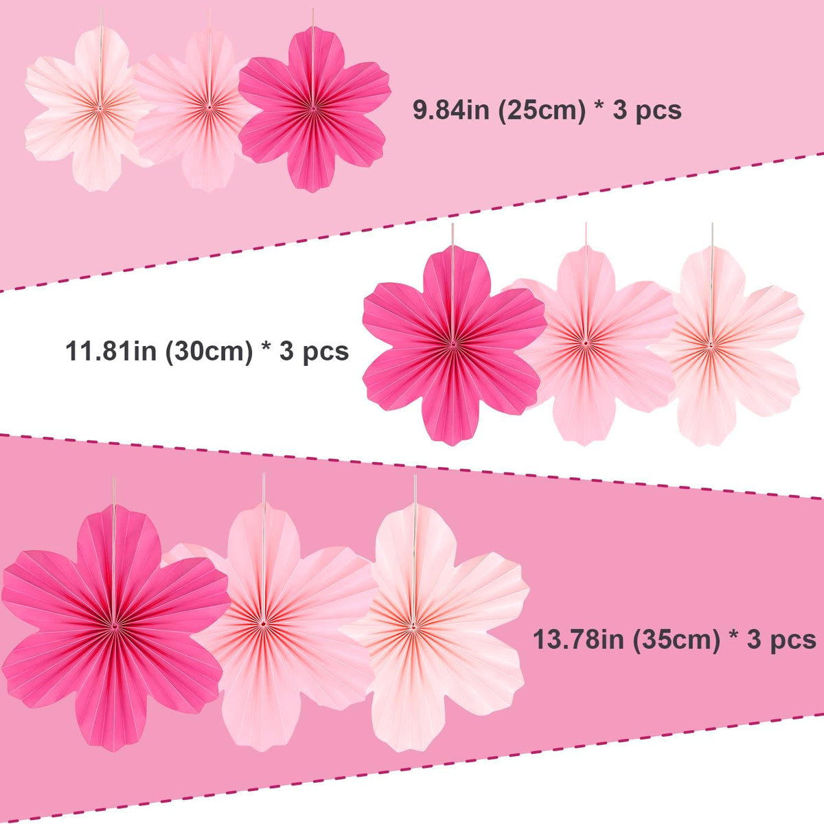 9 Pcs Pink Party Paper Flowers Decorations Hot Pink Paper Fans Hanging Ornaments Paper Floral Backdrop Decor Wedding Birthday Party Valentine's Day Engagement Baby Showers Decoration