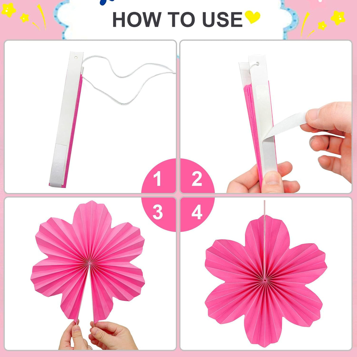 9 Pcs Pink Party Paper Flowers Decorations Hot Pink Paper Fans Hanging Ornaments Paper Floral Backdrop Decor Wedding Birthday Party Valentine's Day Engagement Baby Showers Decoration