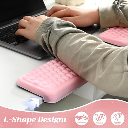 2 Pcs L-Shaped Desk Elbow Pad Set Desk Edge Cushion Memory Foam Wrist Rest Elbow Pads Arm Rest Comfort Support Padding with Non-Slip Base for Office Home Gaming(Pink)
