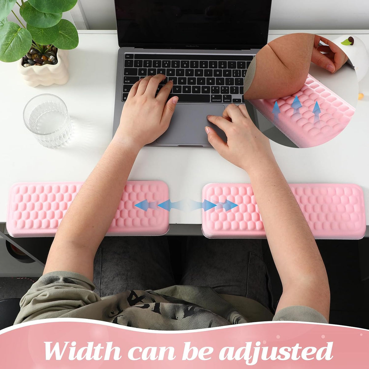 2 Pcs L-Shaped Desk Elbow Pad Set Desk Edge Cushion Memory Foam Wrist Rest Elbow Pads Arm Rest Comfort Support Padding with Non-Slip Base for Office Home Gaming(Pink)