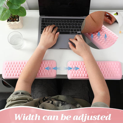 2 Pcs L-Shaped Desk Elbow Pad Set Desk Edge Cushion Memory Foam Wrist Rest Elbow Pads Arm Rest Comfort Support Padding with Non-Slip Base for Office Home Gaming(Pink)