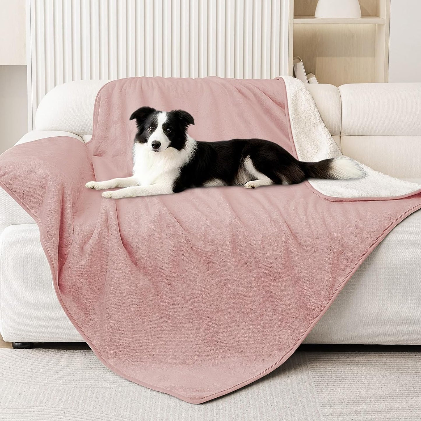 Waterproof Dog Bed Blanket, Leakproof Pet Throw Blanket for Bed Couch Sofa, Reversible Sherpa Fleece Furniture Protector Cover for Small Medium Large Dogs Cats (Dusty Pink, 50x60 inches)