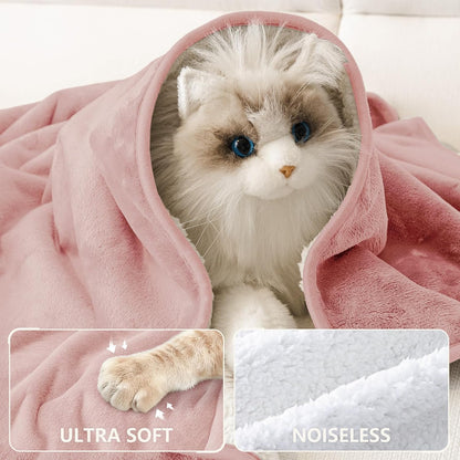 Waterproof Dog Bed Blanket, Leakproof Pet Throw Blanket for Bed Couch Sofa, Reversible Sherpa Fleece Furniture Protector Cover for Small Medium Large Dogs Cats (Dusty Pink, 50x60 inches)