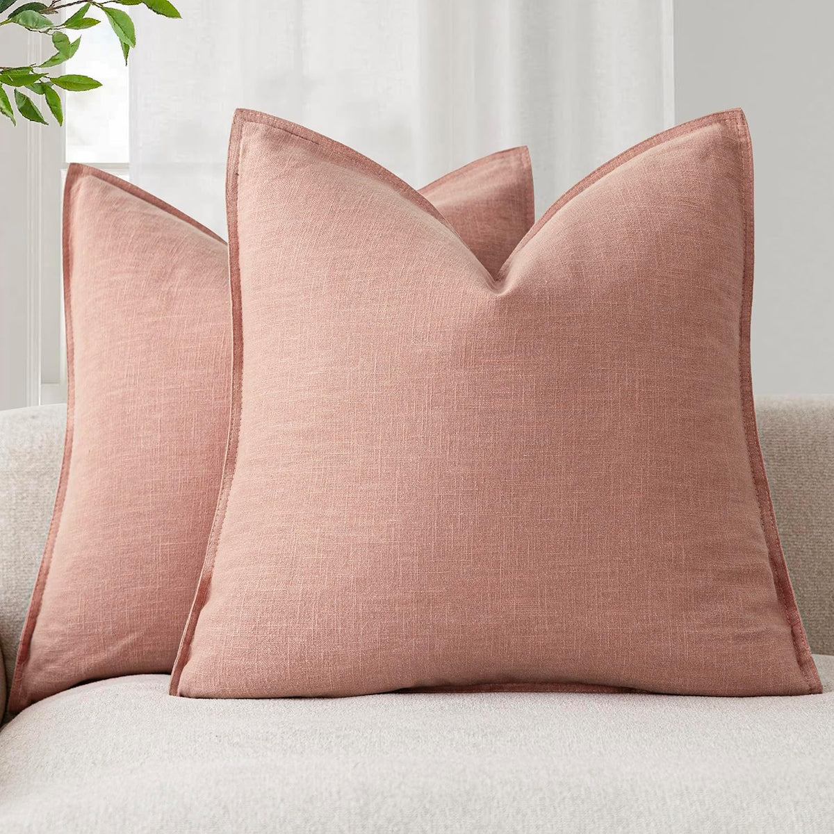 Linen Solid Decorative Throw Pillow Covers 18x18 Inch Coral Pink