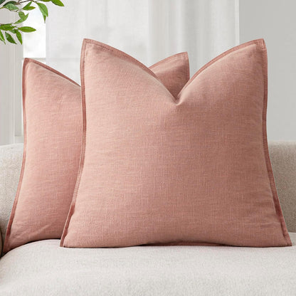Linen Solid Decorative Throw Pillow Covers 18x18 Inch Coral Pink