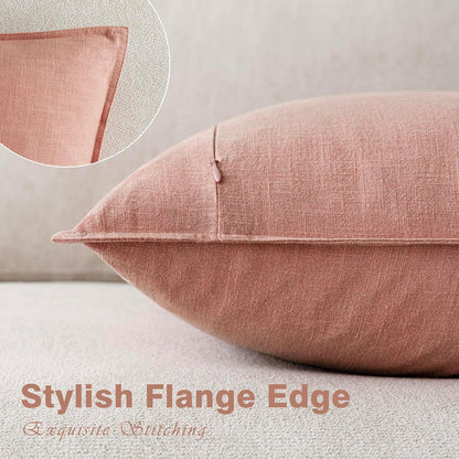 Linen Solid Decorative Throw Pillow Covers 18x18 Inch Coral Pink