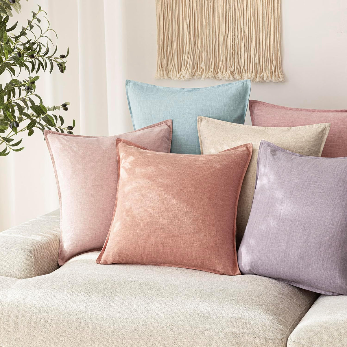 Linen Solid Decorative Throw Pillow Covers 18x18 Inch Coral Pink