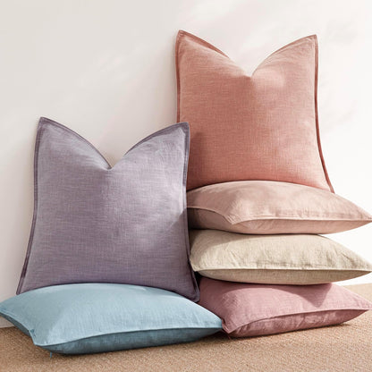 Linen Solid Decorative Throw Pillow Covers 18x18 Inch Coral Pink