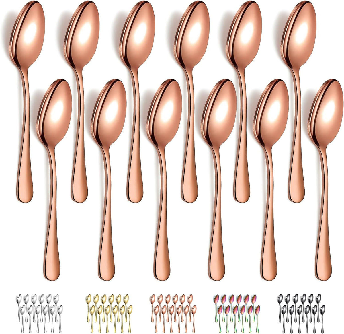 Rose Gold Dinner Spoons 12 Pieces, Rose Gold Titanium Plating Stainless Steel 7.28inch Spoons, Dessert Spoons, Table Spoon, Soup Spoons, Easy To Clean, Dishwasher Safe