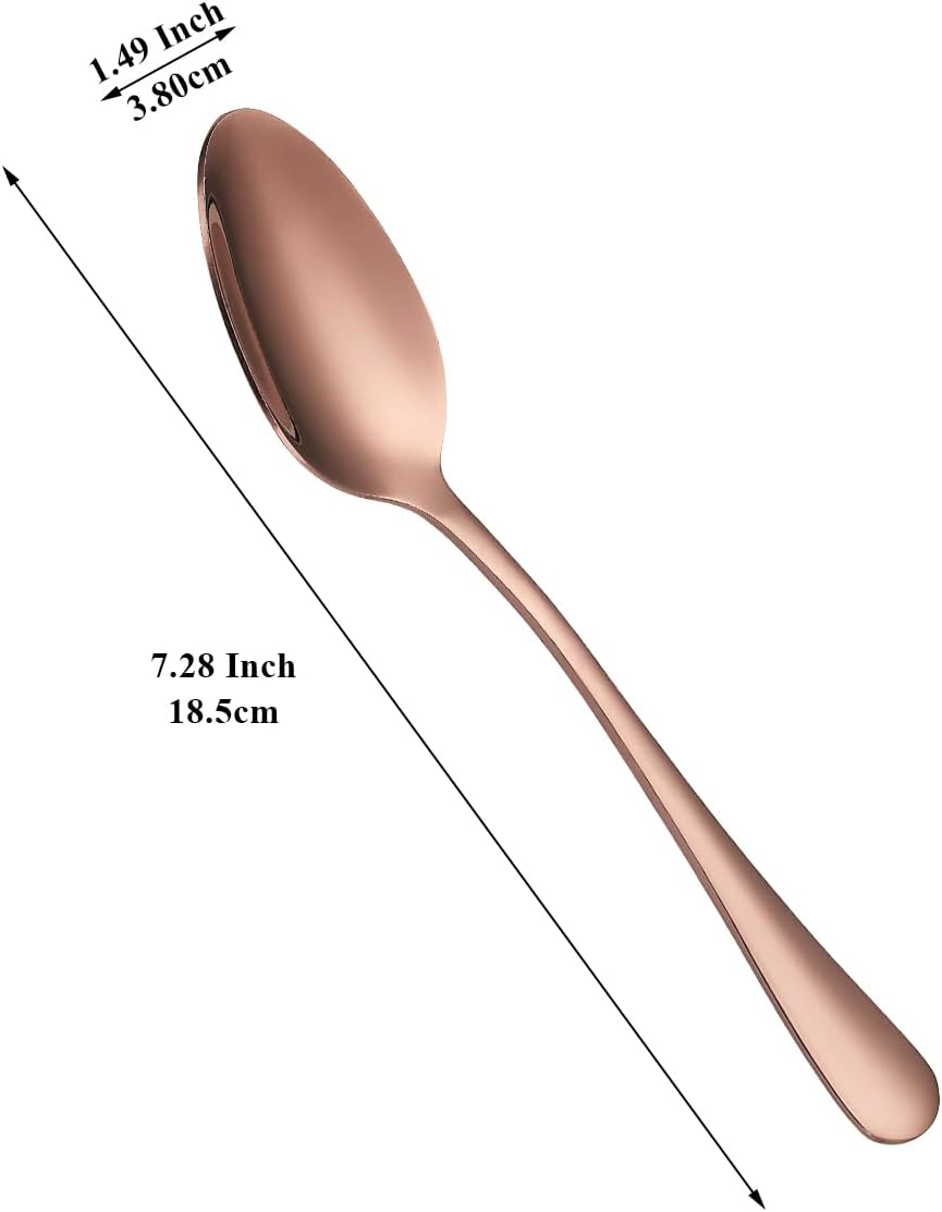 Rose Gold Dinner Spoons 12 Pieces, Rose Gold Titanium Plating Stainless Steel 7.28inch Spoons, Dessert Spoons, Table Spoon, Soup Spoons, Easy To Clean, Dishwasher Safe