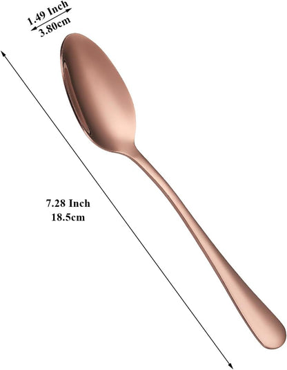 Rose Gold Dinner Spoons 12 Pieces, Rose Gold Titanium Plating Stainless Steel 7.28inch Spoons, Dessert Spoons, Table Spoon, Soup Spoons, Easy To Clean, Dishwasher Safe