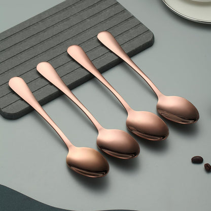 Rose Gold Dinner Spoons 12 Pieces, Rose Gold Titanium Plating Stainless Steel 7.28inch Spoons, Dessert Spoons, Table Spoon, Soup Spoons, Easy To Clean, Dishwasher Safe