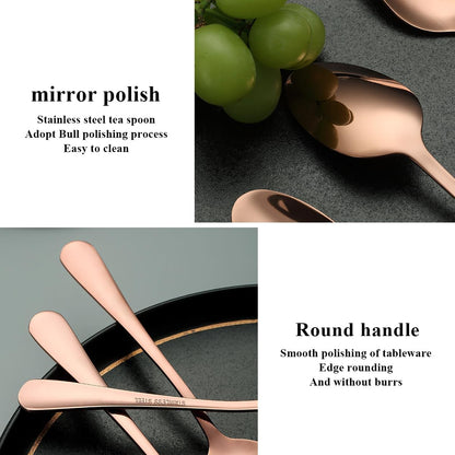 Rose Gold Dinner Spoons 12 Pieces, Rose Gold Titanium Plating Stainless Steel 7.28inch Spoons, Dessert Spoons, Table Spoon, Soup Spoons, Easy To Clean, Dishwasher Safe