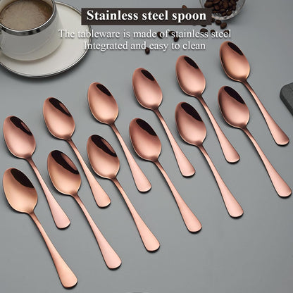 Rose Gold Dinner Spoons 12 Pieces, Rose Gold Titanium Plating Stainless Steel 7.28inch Spoons, Dessert Spoons, Table Spoon, Soup Spoons, Easy To Clean, Dishwasher Safe