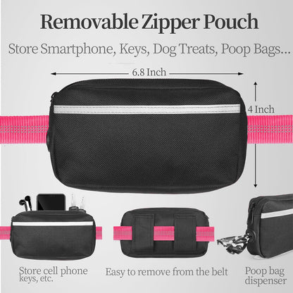Hands Free Dog Leash with Zipper Pouch, Medium, 8-25 lbs, Pink