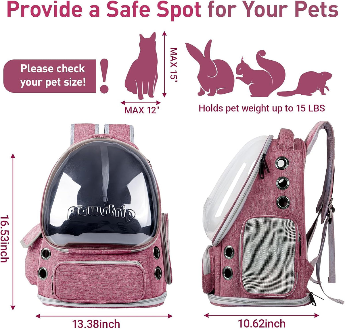 Cat Backpack Carrier Clear Bubble Window for Cats & Small Dogs up to 15 lb