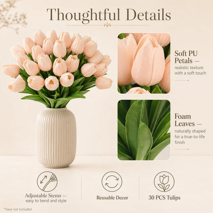 30PCS Artificial Tulip Flowers, Real Touch Soft Tulips for Home Decorations