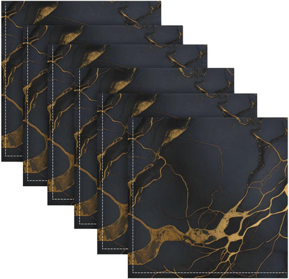 ALAZA Black & Gold Marble Cloth Napkins Set of 6, 20x20 Inch Washable and Reusable Napkin for Decoupage Dinner Party Everyday Use