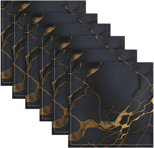 ALAZA Black & Gold Marble Cloth Napkins Set of 6, 20x20 Inch Washable and Reusable Napkin for Decoupage Dinner Party Everyday Use